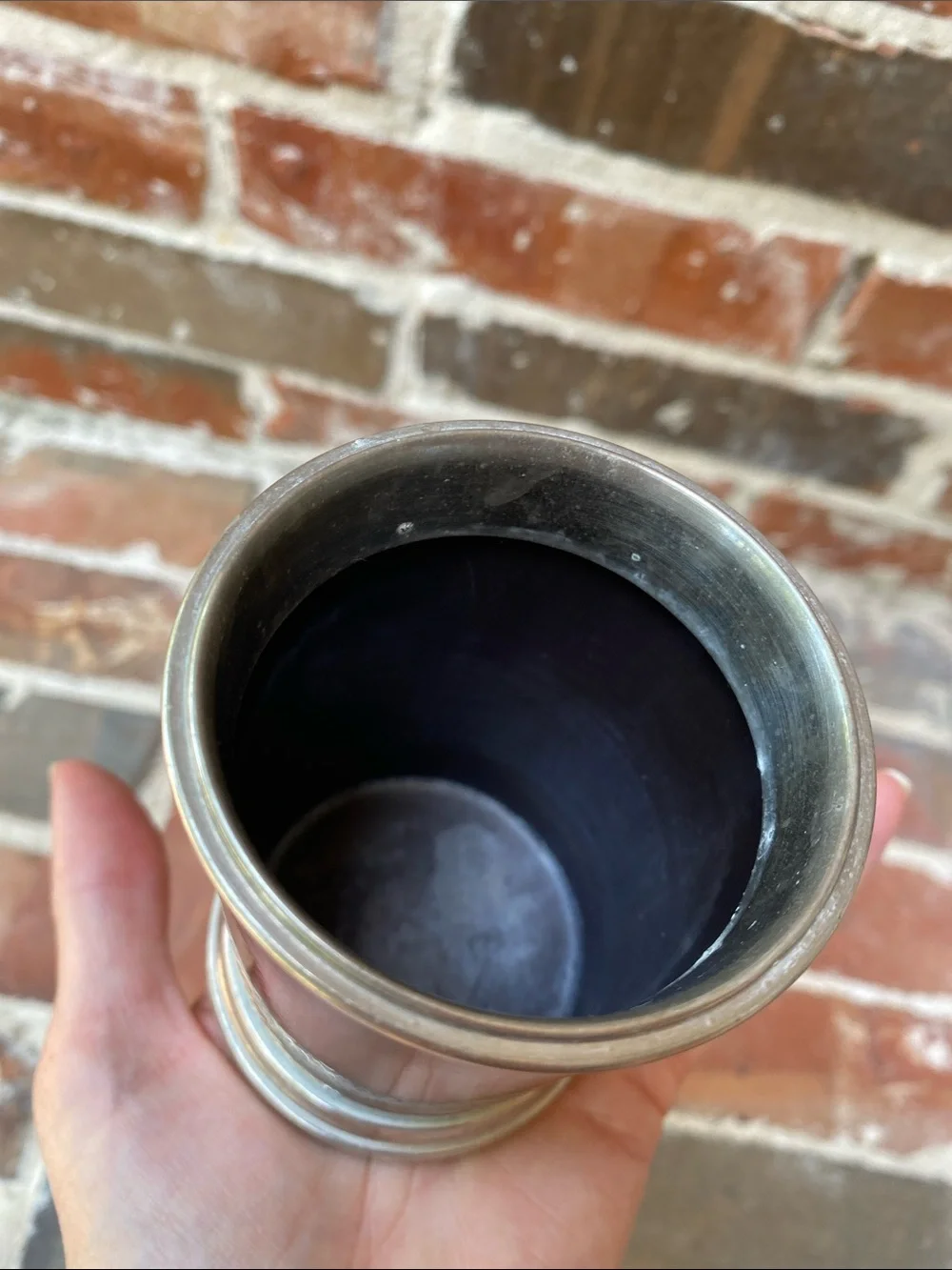 Silver-Trimmed Dark Brown Cylindrical Tumbler
